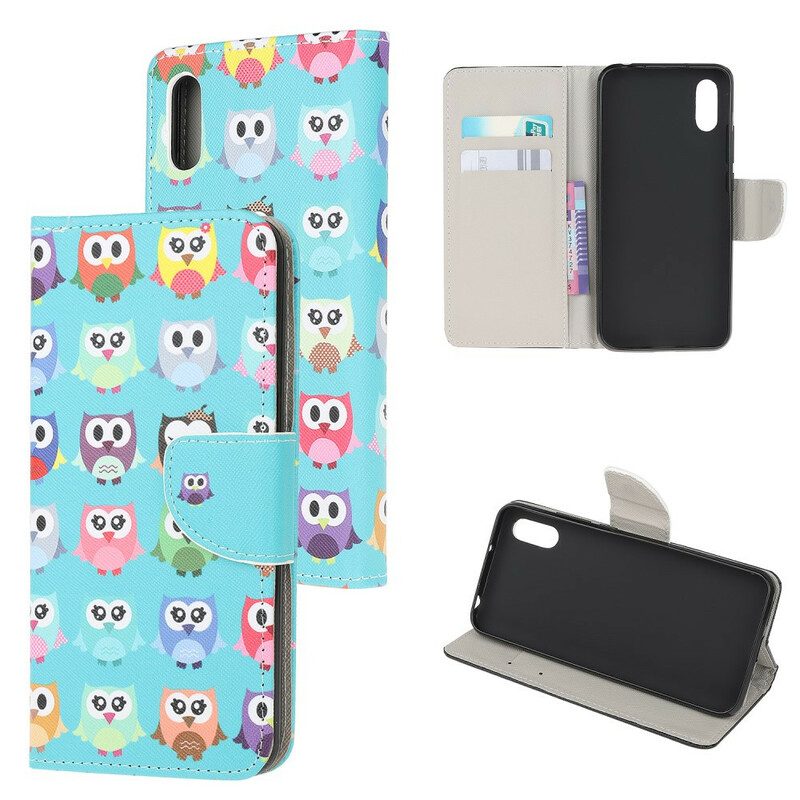 Custodia in pelle Xiaomi Redmi 9A Gufi Multipli