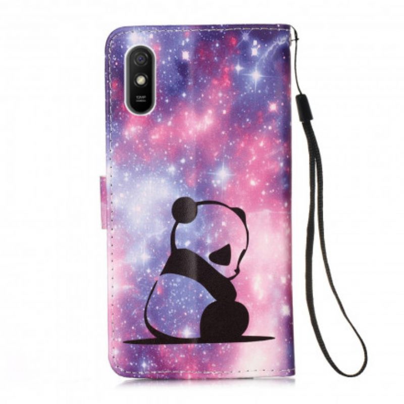 Custodia in pelle Xiaomi Redmi 9A Lanyard Panda Riflessioni