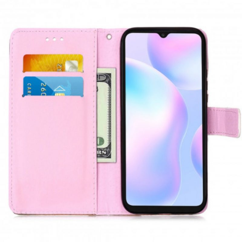 Custodia in pelle Xiaomi Redmi 9A Lanyard Panda Riflessioni