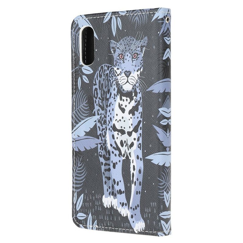 Custodia in pelle Xiaomi Redmi 9A Leopardo Con Spalline