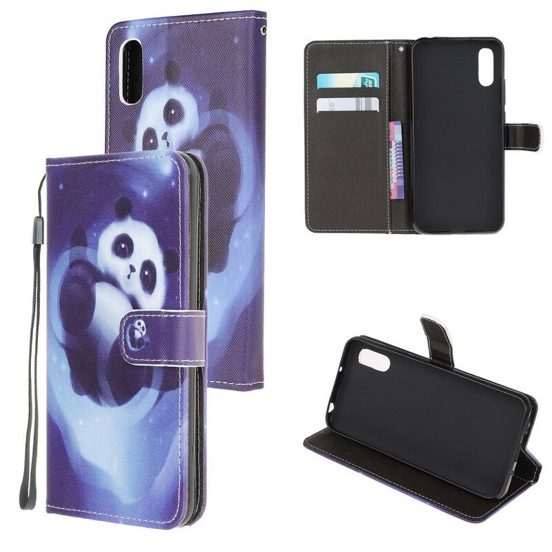Custodia in pelle Xiaomi Redmi 9A Panda Space Con Cordino