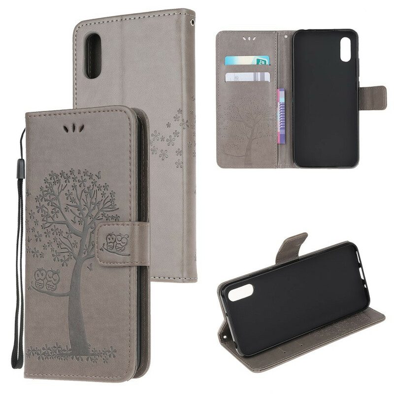 Custodia in pelle Xiaomi Redmi 9A Perizoma Albero E Gufi