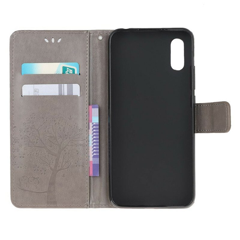 Custodia in pelle Xiaomi Redmi 9A Perizoma Albero E Gufi