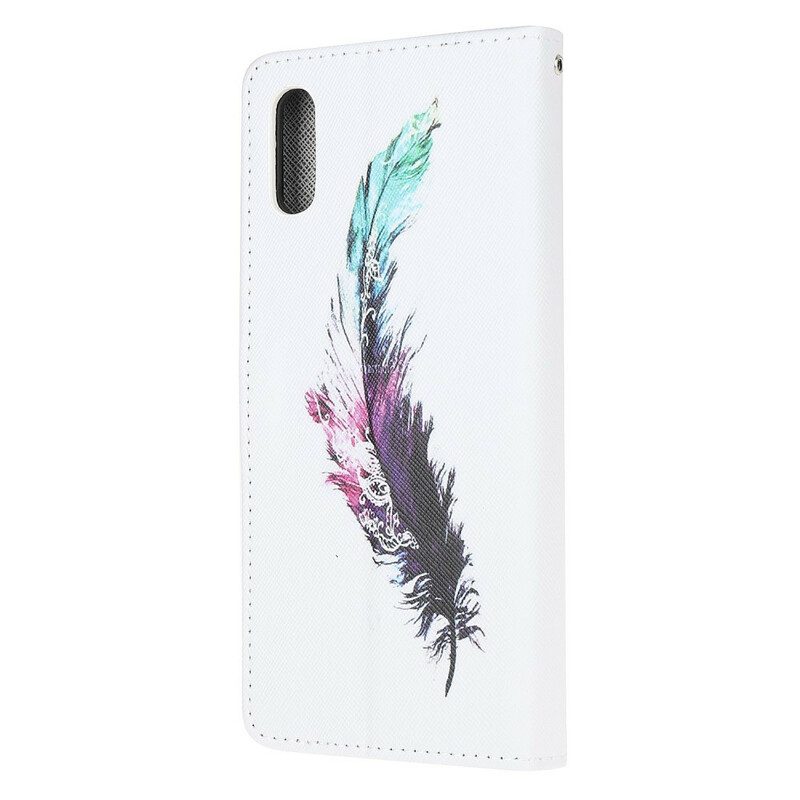 Custodia in pelle Xiaomi Redmi 9A Piuma Con Cordino