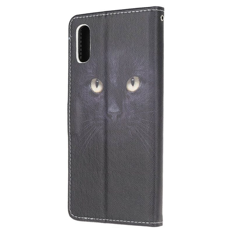 Custodia in pelle Xiaomi Redmi 9A Strappy Occhi Di Gatto Nero