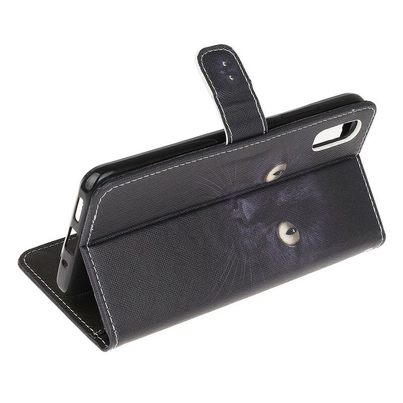 Custodia in pelle Xiaomi Redmi 9A Strappy Occhi Di Gatto Nero