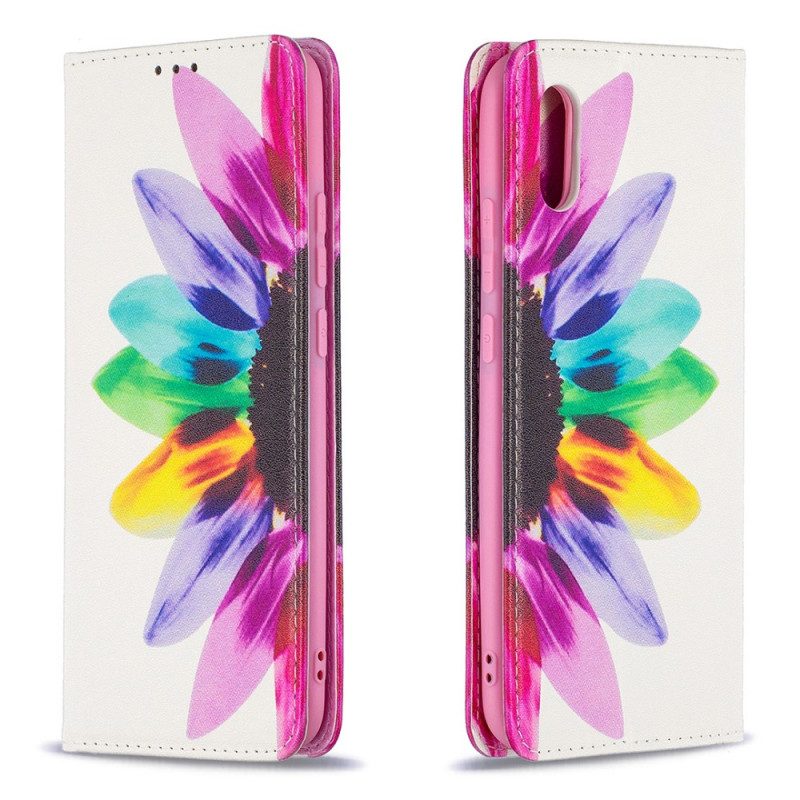 Folio Cover Xiaomi Redmi 9A Custodia in pelle Fiore Dell'acquerello