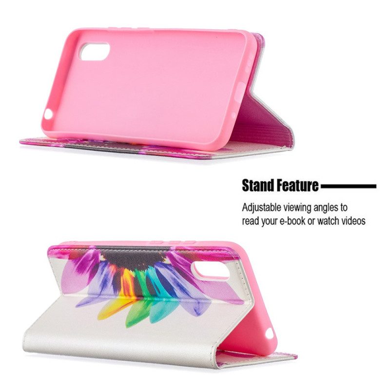 Folio Cover Xiaomi Redmi 9A Custodia in pelle Fiore Dell'acquerello
