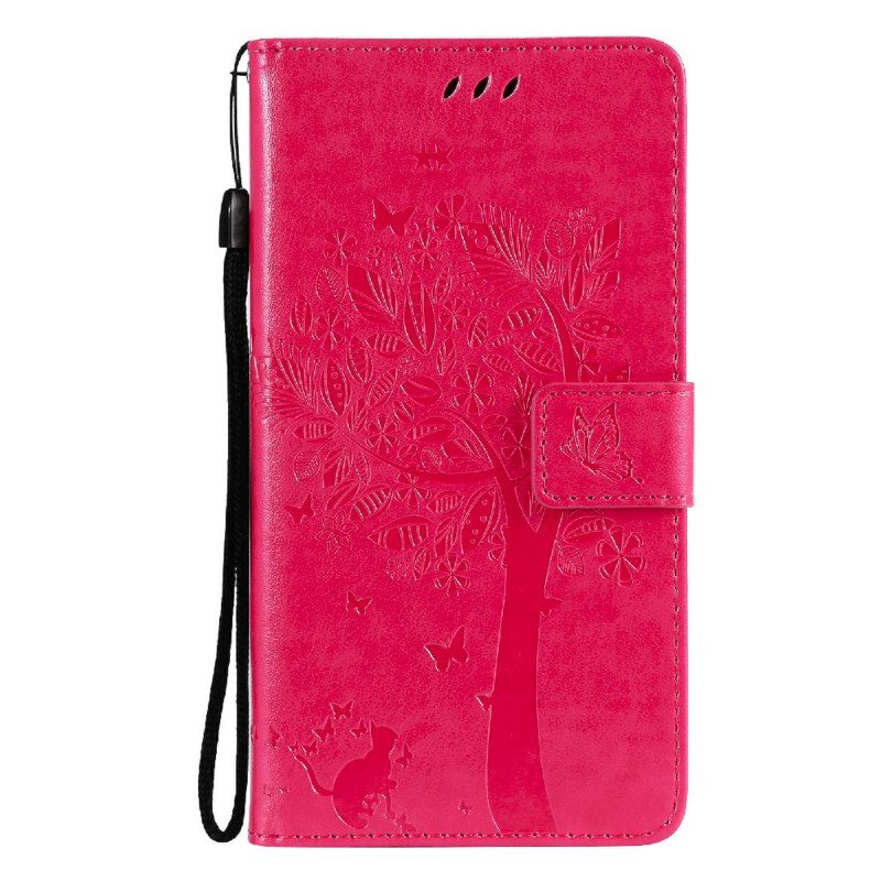 Custodia in pelle Xiaomi Redmi Note 10 Pro Albero E Gatto Strappy