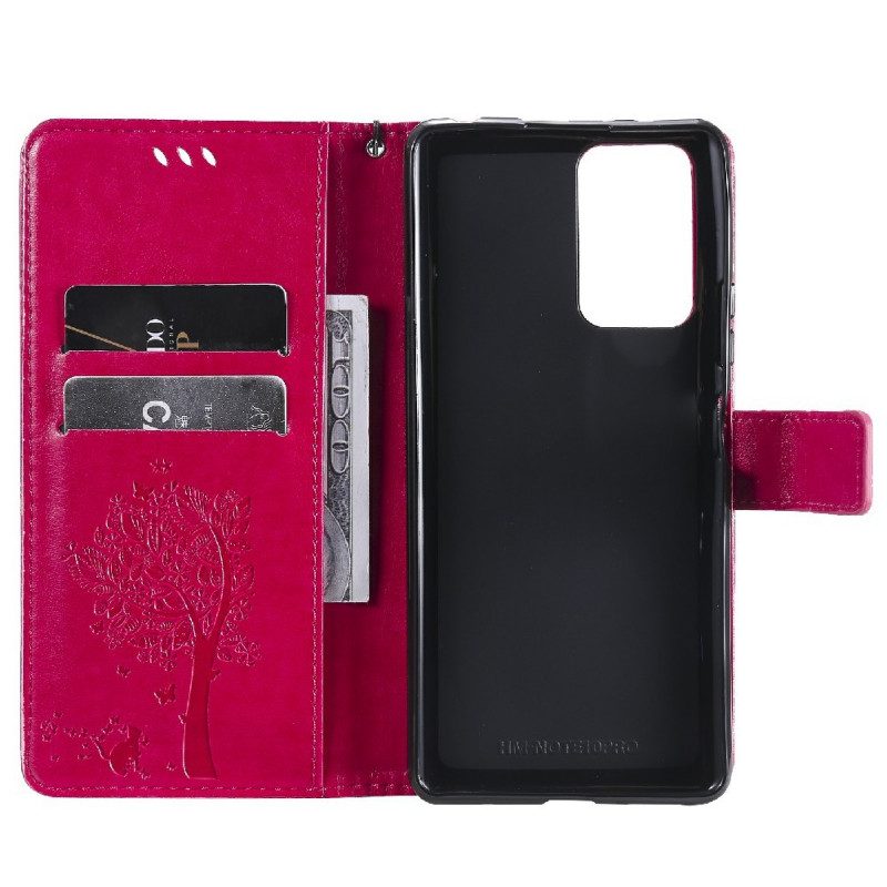 Custodia in pelle Xiaomi Redmi Note 10 Pro Albero E Gatto Strappy