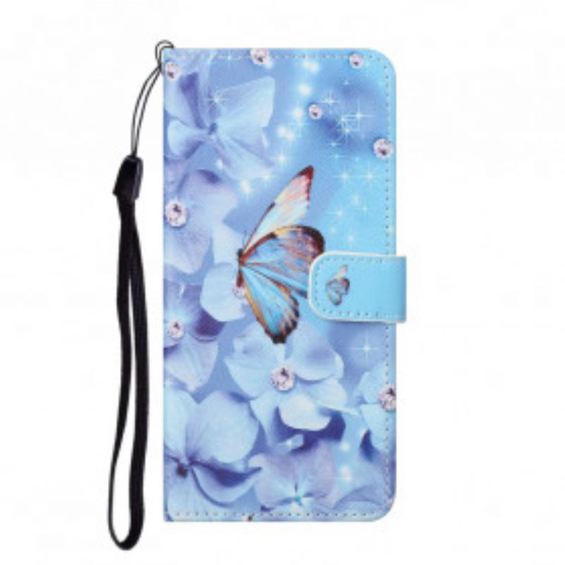 Custodia in pelle Xiaomi Redmi Note 10 Pro Farfalle Di Diamanti Strappy