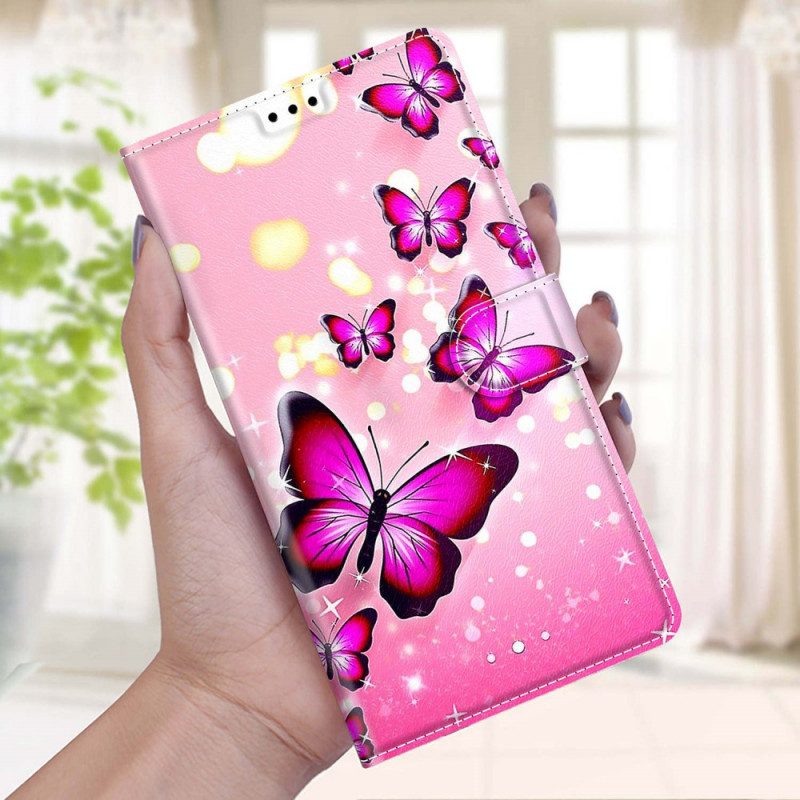 Custodia in pelle Xiaomi Redmi Note 10 Pro Farfalle E Cordino