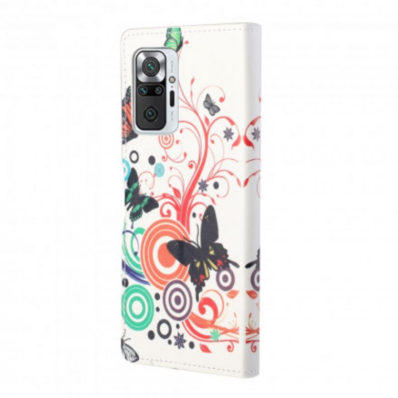 Custodia in pelle Xiaomi Redmi Note 10 Pro Farfalle E Fiori