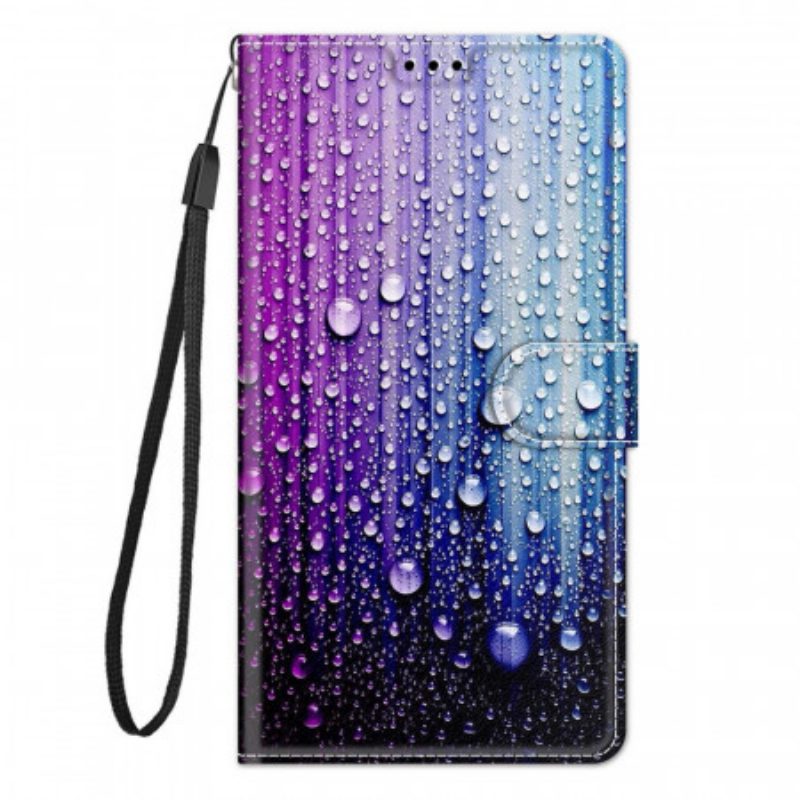 Custodia in pelle Xiaomi Redmi Note 10 Pro Gocce D'acqua Con Cordino
