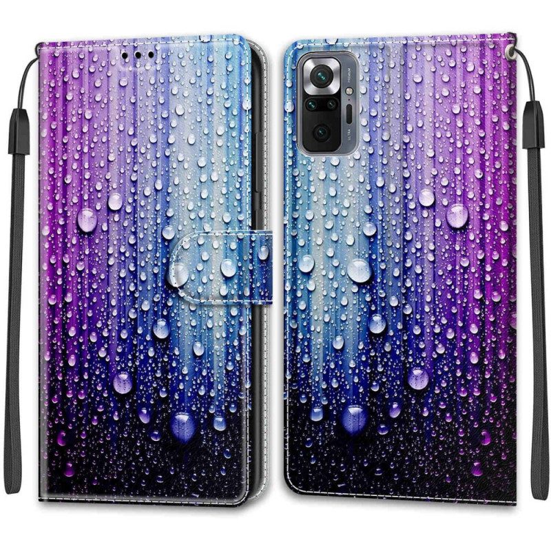 Custodia in pelle Xiaomi Redmi Note 10 Pro Gocce D'acqua Con Cordino