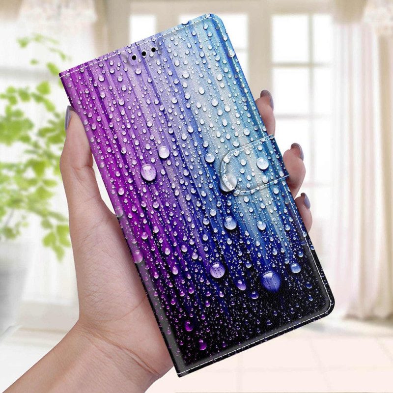 Custodia in pelle Xiaomi Redmi Note 10 Pro Gocce D'acqua Con Cordino