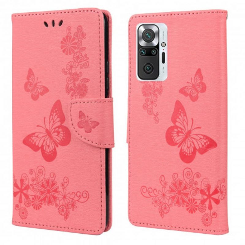 Custodia in pelle Xiaomi Redmi Note 10 Pro Solo Farfalle Con Cordino