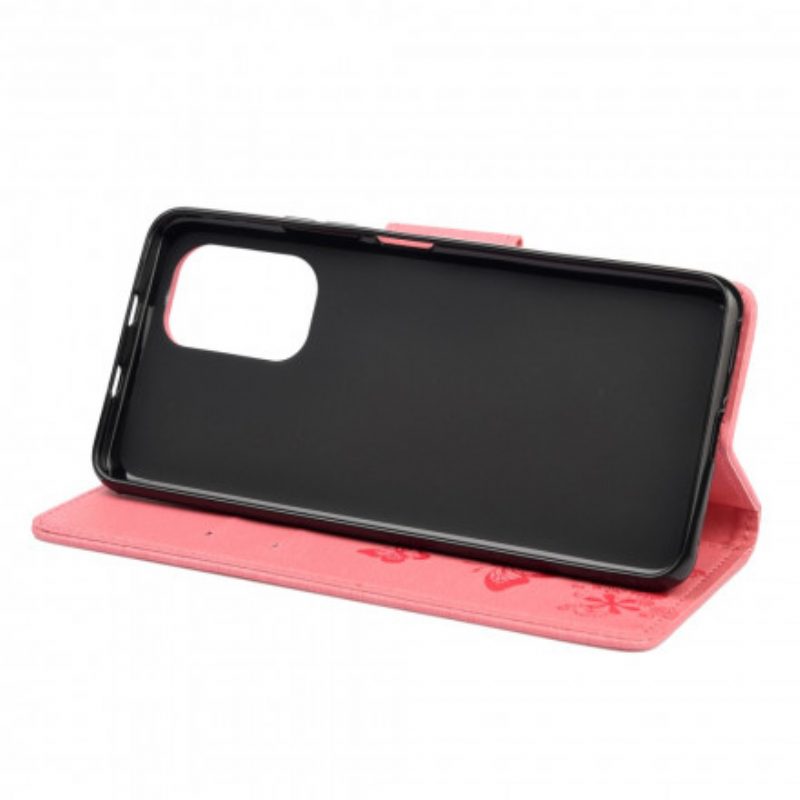 Custodia in pelle Xiaomi Redmi Note 10 Pro Solo Farfalle Con Cordino
