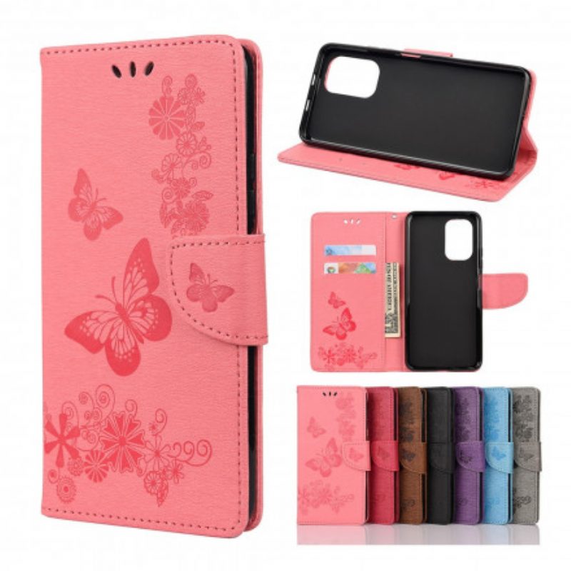 Custodia in pelle Xiaomi Redmi Note 10 Pro Solo Farfalle Con Cordino