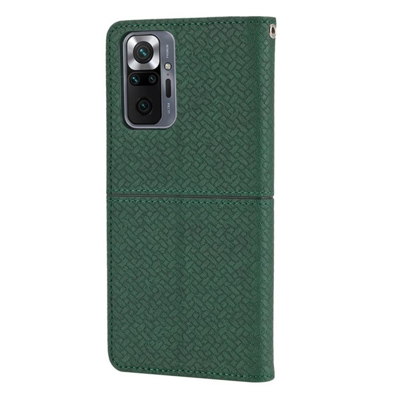 Custodia in pelle Xiaomi Redmi Note 10 Pro Stile In Pelle Intrecciata Con Cinturino