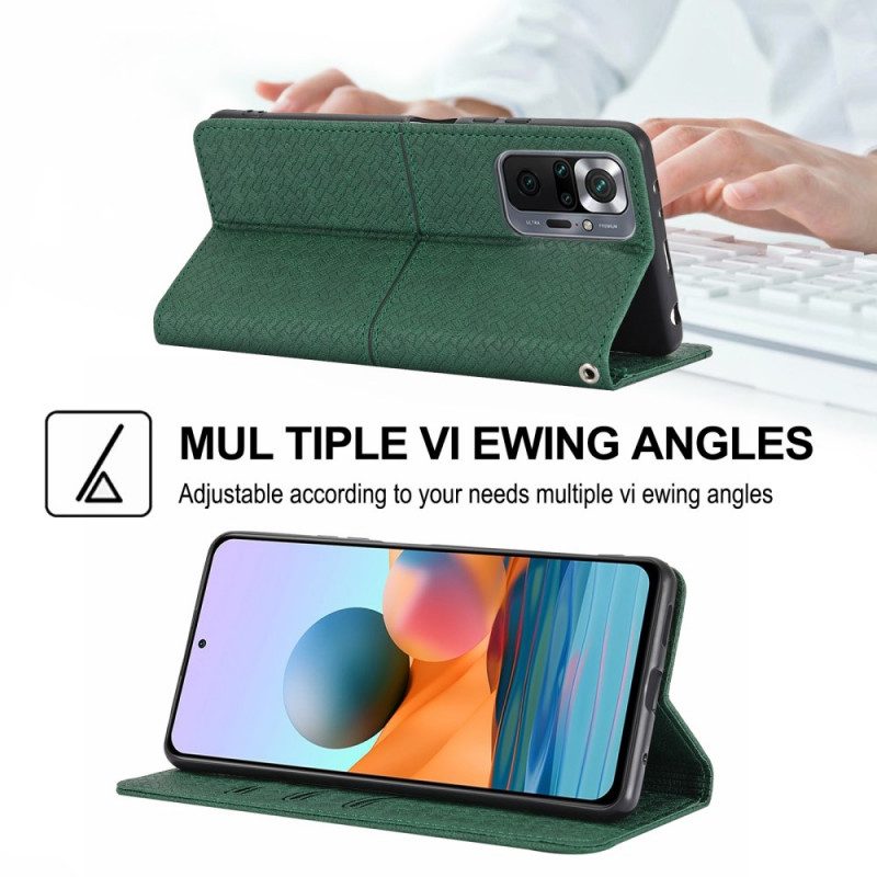 Custodia in pelle Xiaomi Redmi Note 10 Pro Stile In Pelle Intrecciata Con Cinturino