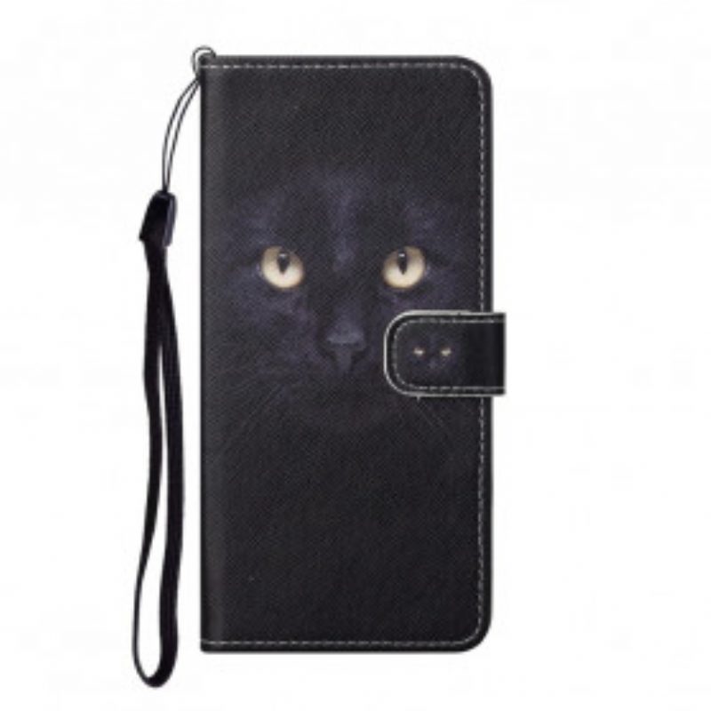 Custodia in pelle Xiaomi Redmi Note 10 Pro Strappy Occhi Di Gatto Nero