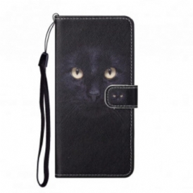 Custodia in pelle Xiaomi Redmi Note 10 Pro Strappy Occhi Di Gatto Nero