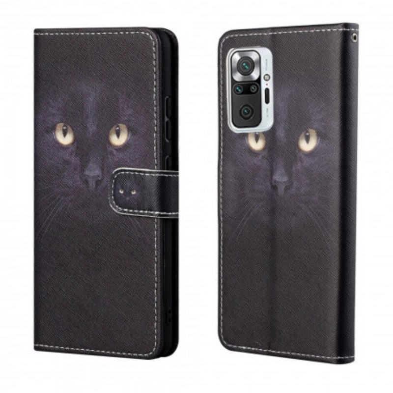 Custodia in pelle Xiaomi Redmi Note 10 Pro Strappy Occhi Di Gatto Nero