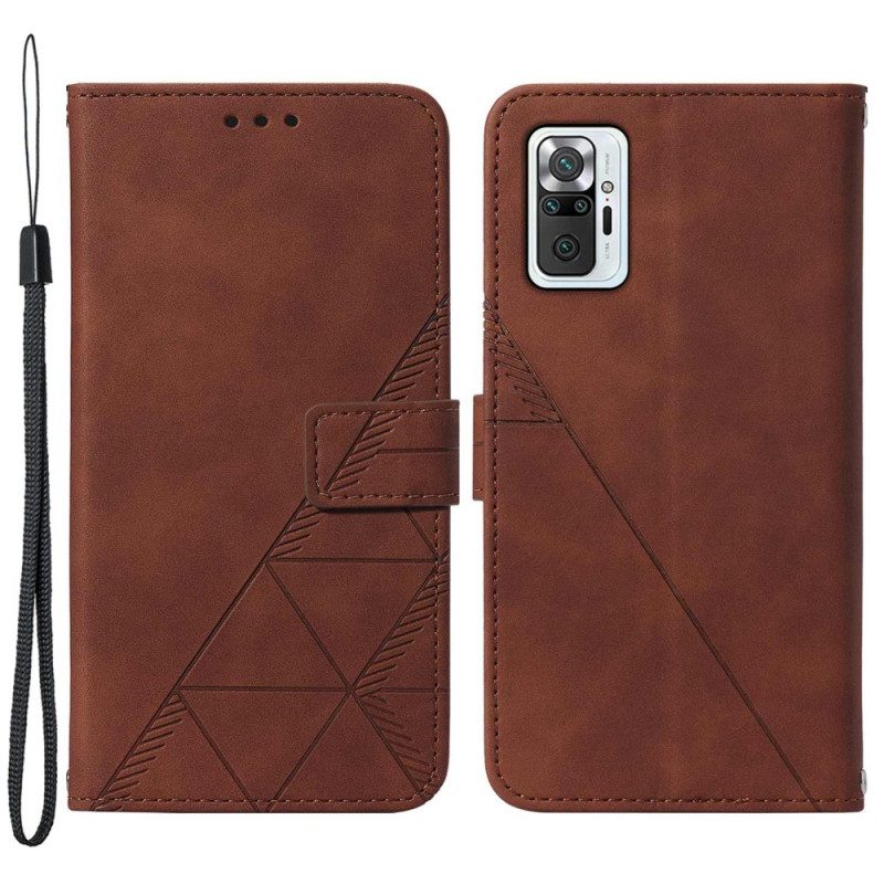 Folio Cover Xiaomi Redmi Note 10 Pro Strappy Stile Geometrico In Pelle