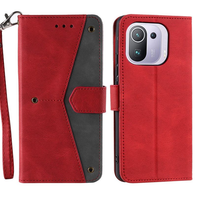 Custodia in pelle Xiaomi Mi 11 Pro Rivetti Bicolore In Ecopelle