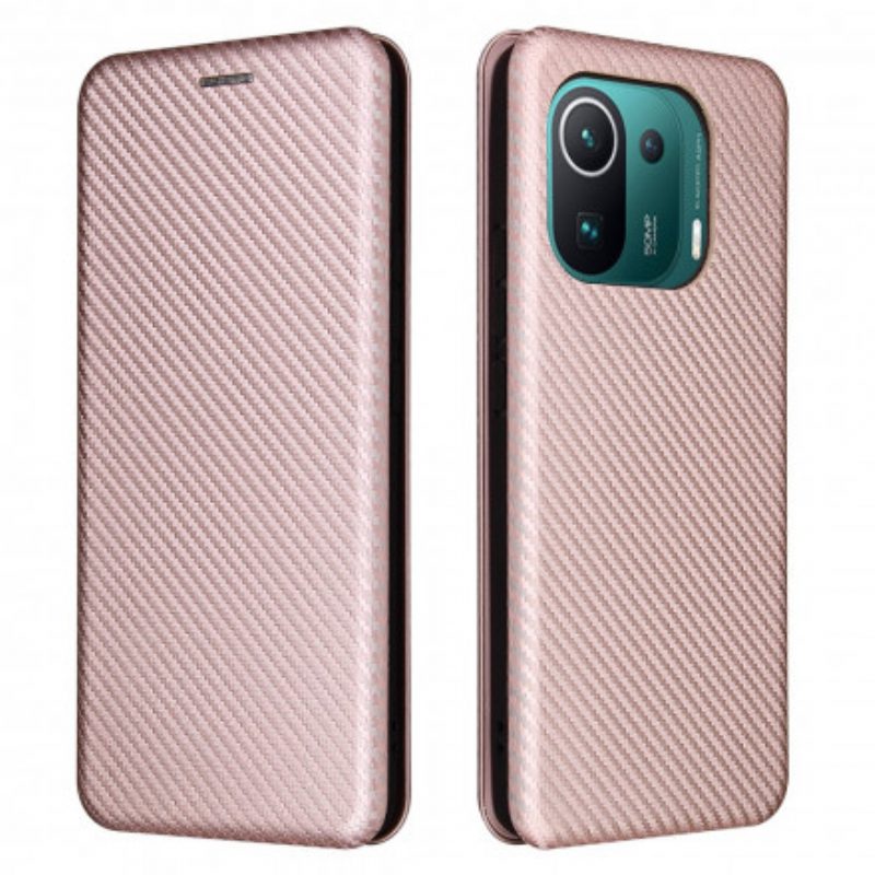 Folio Cover Xiaomi Mi 11 Pro Custodia in pelle Fibra Di Carbonio Con Anello Di Supporto