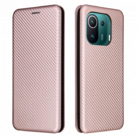 Folio Cover Xiaomi Mi 11 Pro Custodia in pelle Fibra Di Carbonio Con Anello Di Supporto
