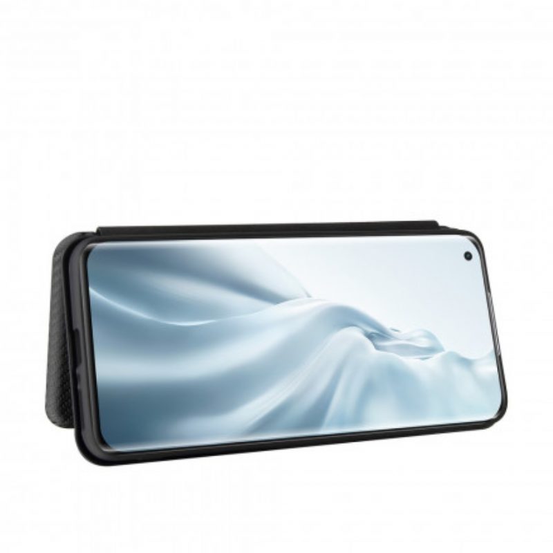 Folio Cover Xiaomi Mi 11 Pro Custodia in pelle Fibra Di Carbonio Con Anello Di Supporto