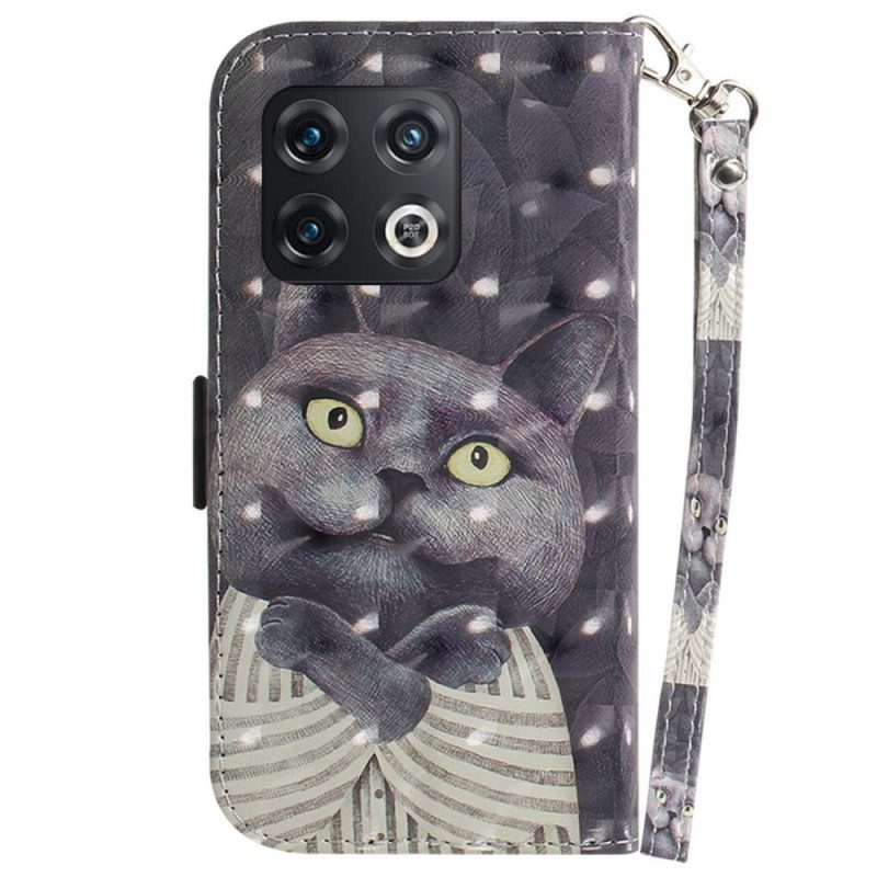 Custodia in pelle OnePlus 10 Pro 5G Gatto Grigio Con Cinturino