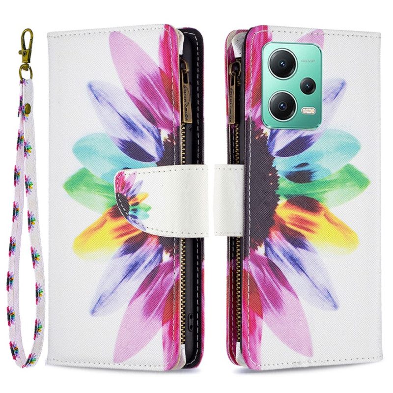 Custodia in pelle Poco X5 5G Tasca Con Zip A Fiore