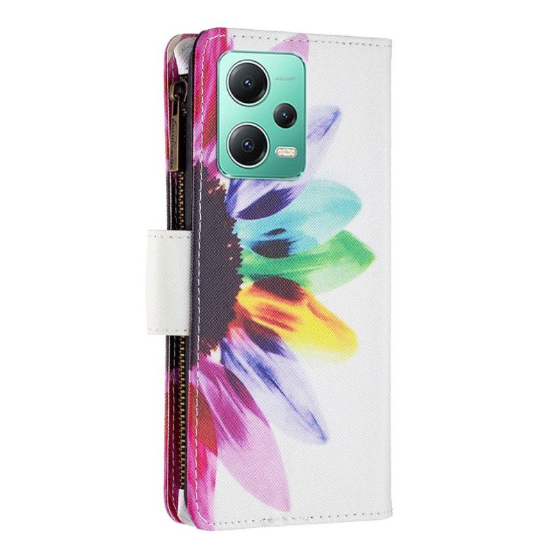 Custodia in pelle Poco X5 5G Tasca Con Zip A Fiore