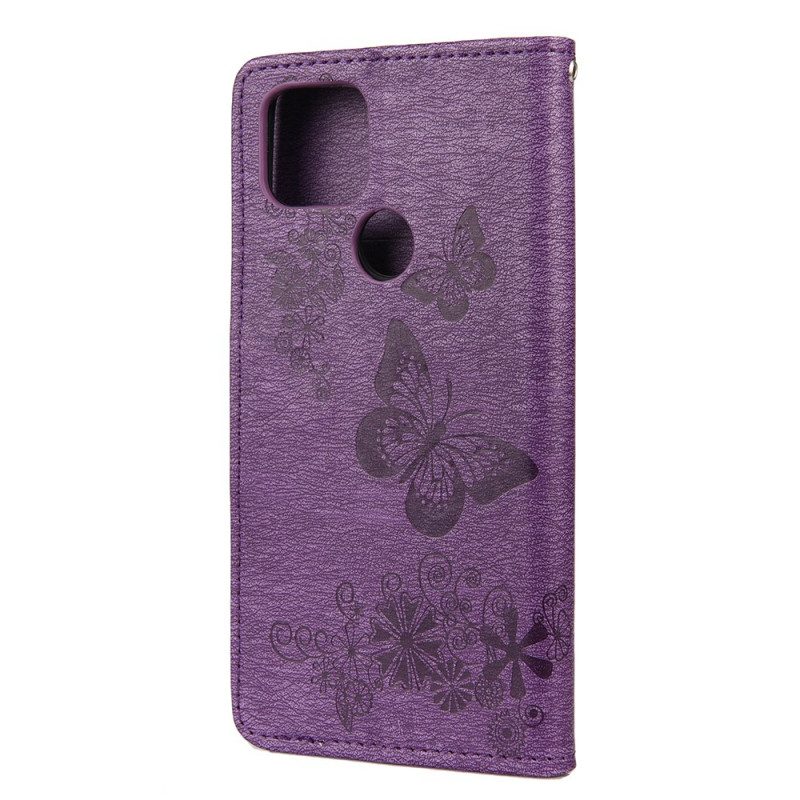 Custodia in pelle Google Pixel 4A 5G Splendide Farfalle Cinturino