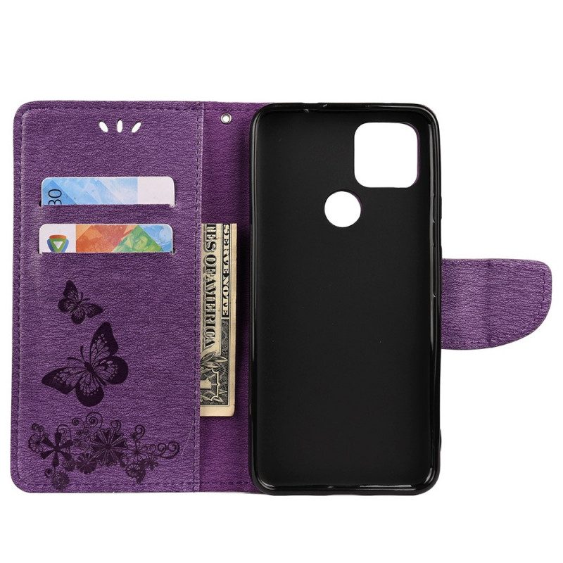 Custodia in pelle Google Pixel 4A 5G Splendide Farfalle Cinturino