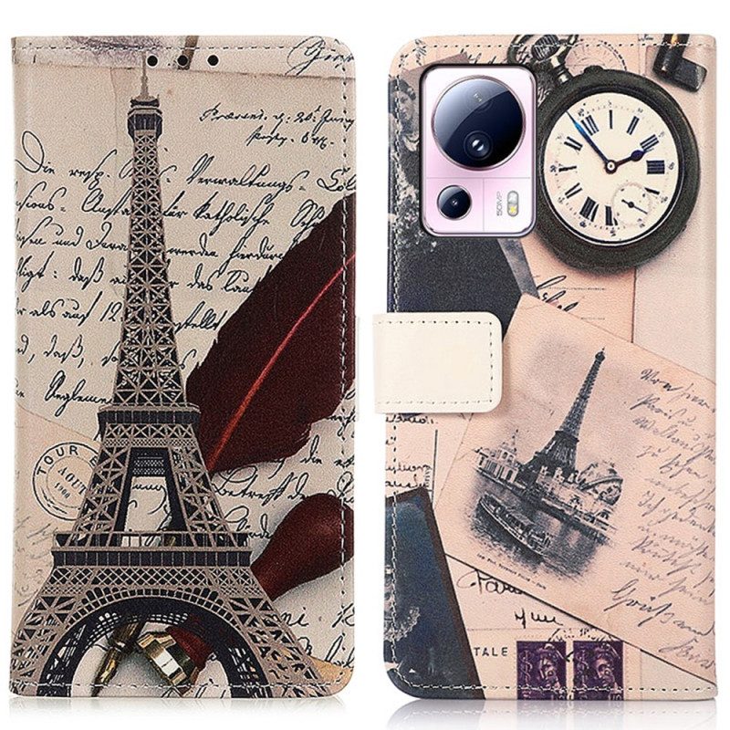 Custodia in pelle Xiaomi 13 Lite Torre Eiffel Del Poeta