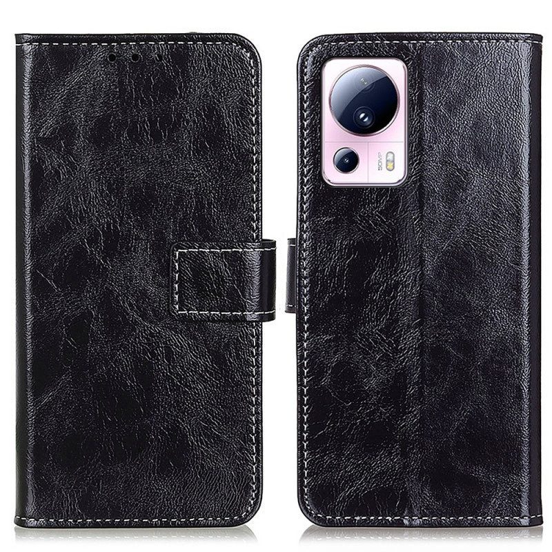 Custodia in pelle Xiaomi 13 Lite Verniciato Con Cuciture A Vista