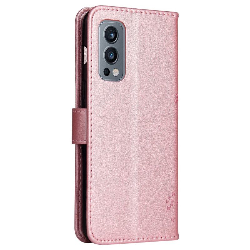 Custodia in pelle OnePlus Nord 2 5G Albero E Gatto Strappy