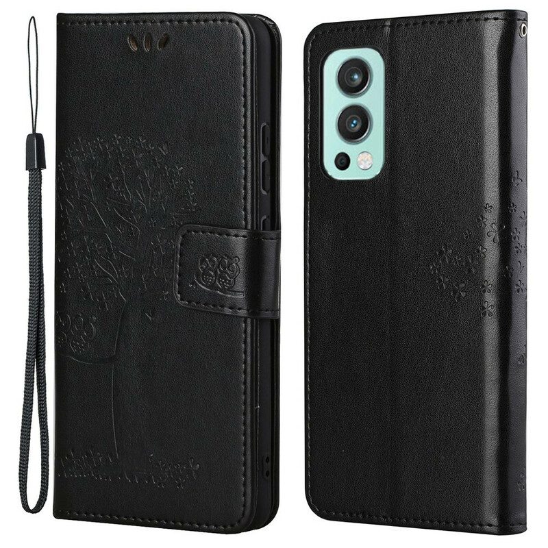 Custodia in pelle OnePlus Nord 2 5G Perizoma Albero E Gufi