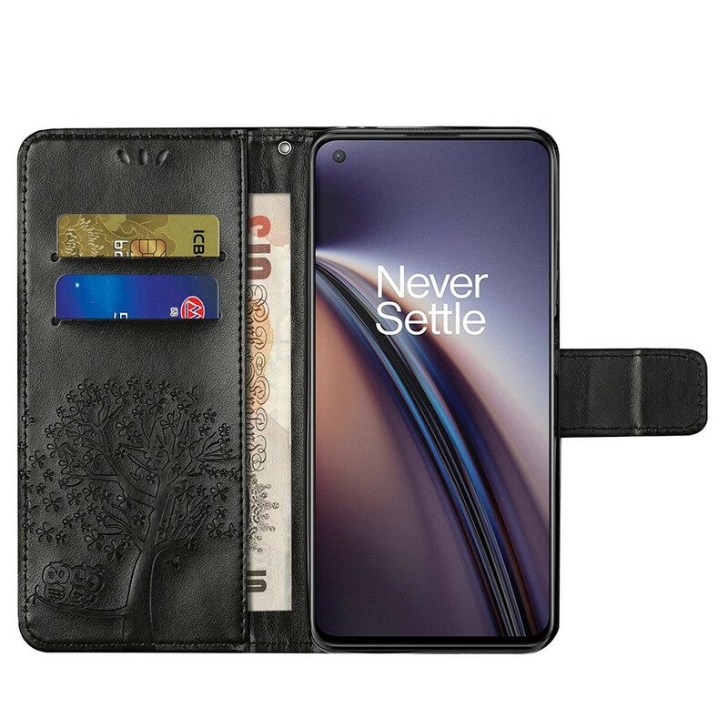 Custodia in pelle OnePlus Nord 2 5G Perizoma Albero E Gufi