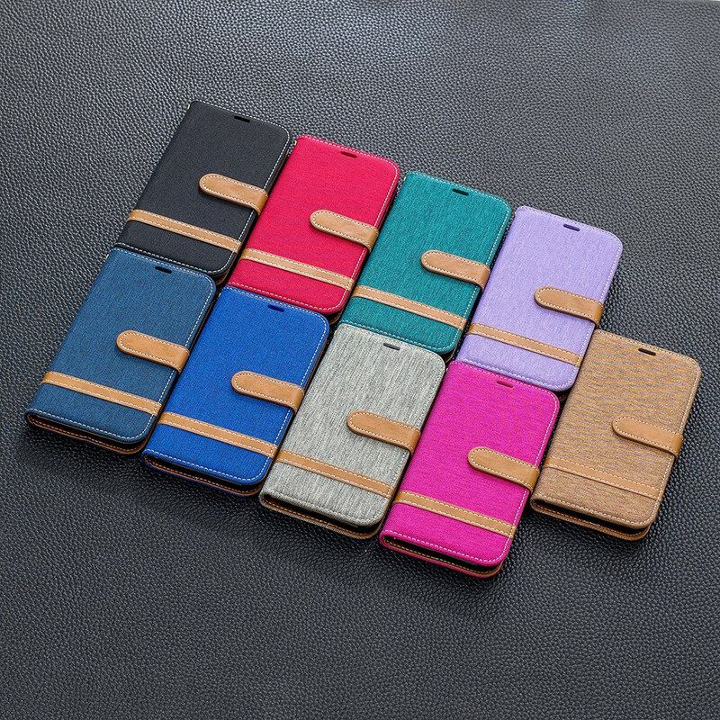 Custodia A Portafoglio iPhone 11 Pro Cinturino Effetto Tessuto E Pelle