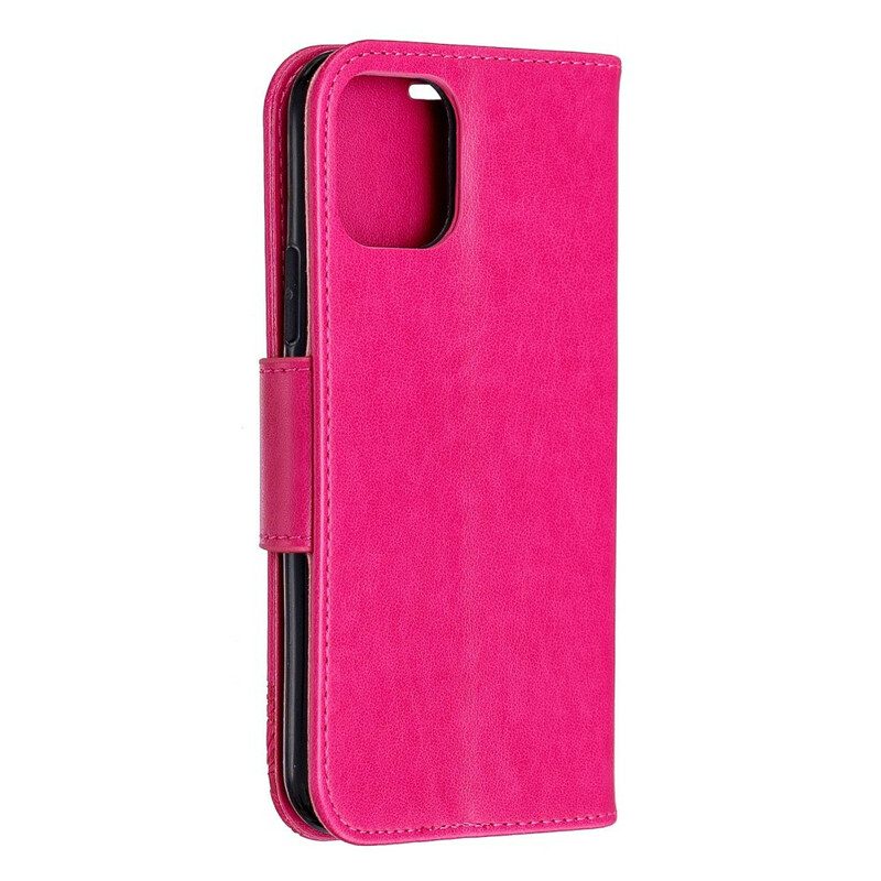 Custodia in pelle iPhone 11 Pro Farfalle Stampate Strappy