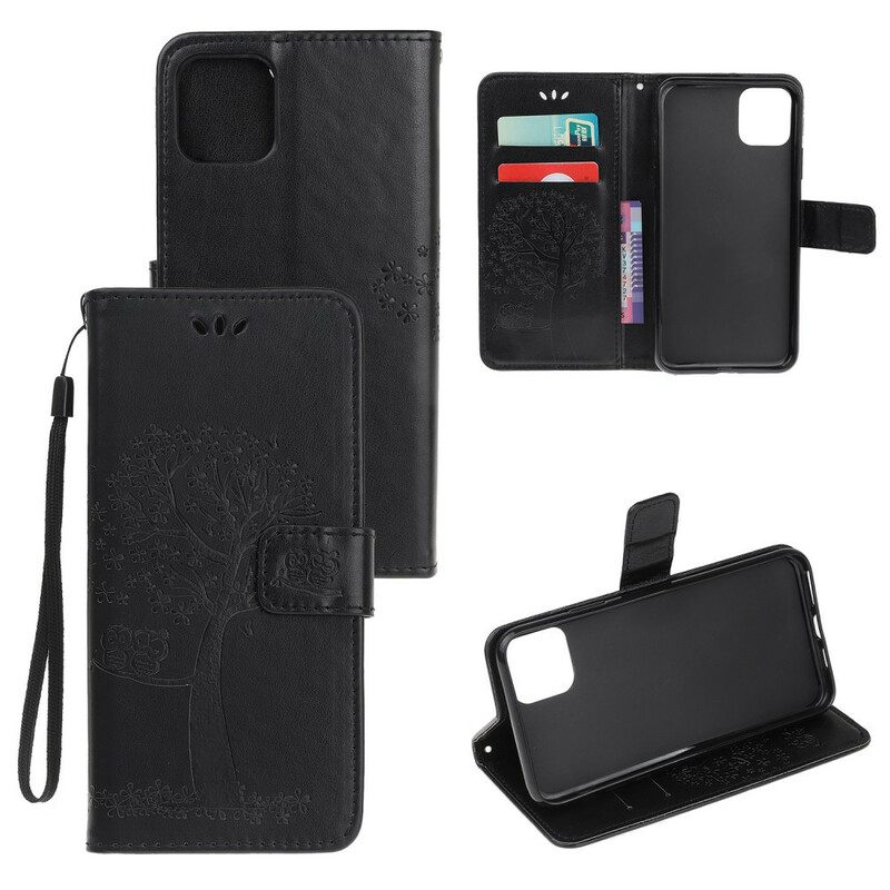 Custodia in pelle iPhone 11 Pro Perizoma Albero E Gufi