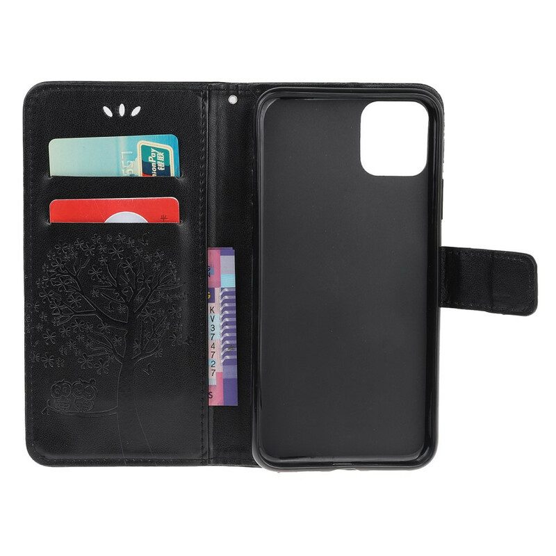 Custodia in pelle iPhone 11 Pro Perizoma Albero E Gufi