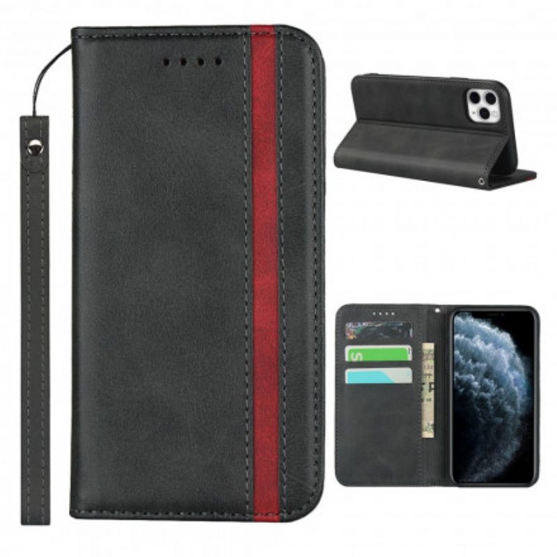 Folio Cover iPhone 11 Pro Custodia in pelle Effetto Pelle Bicolore Con Cinturino