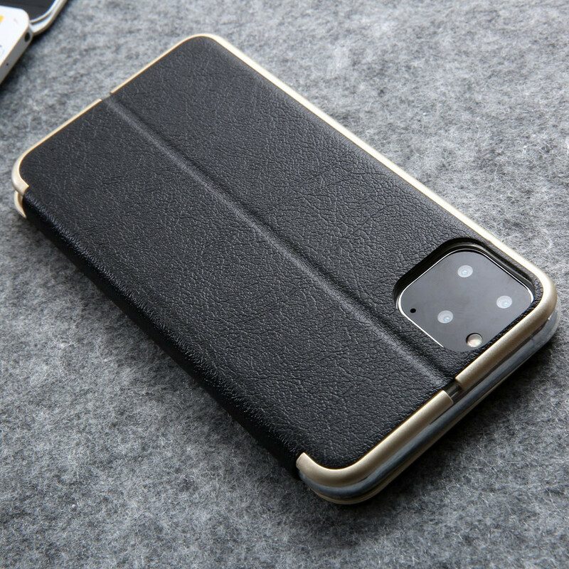 Folio Cover iPhone 11 Pro Custodia in pelle Finta Pelle Cmai2 Bordi Metallici
