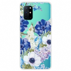 Cover OnePlus 8T Fiori Blu Dell'acquerello Senza Soluzione Di Continuità